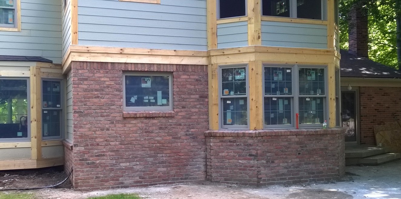 Brick facade around new addition in Troy, Michigan