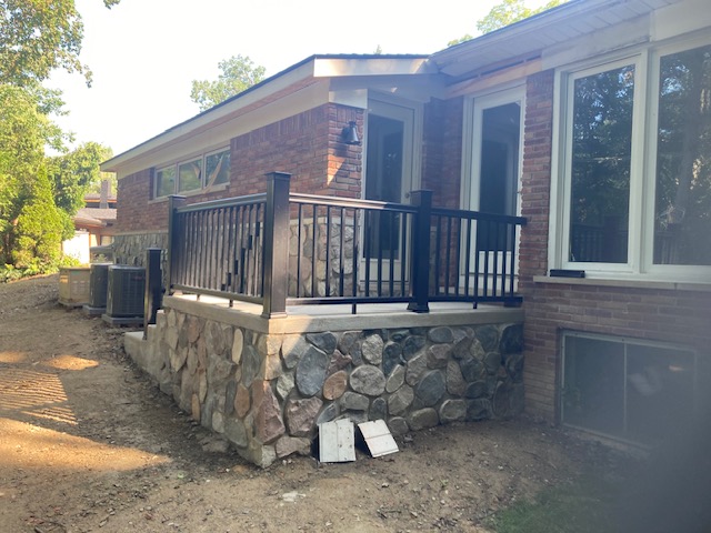 facade stone around new porch in bloomfield, michigan